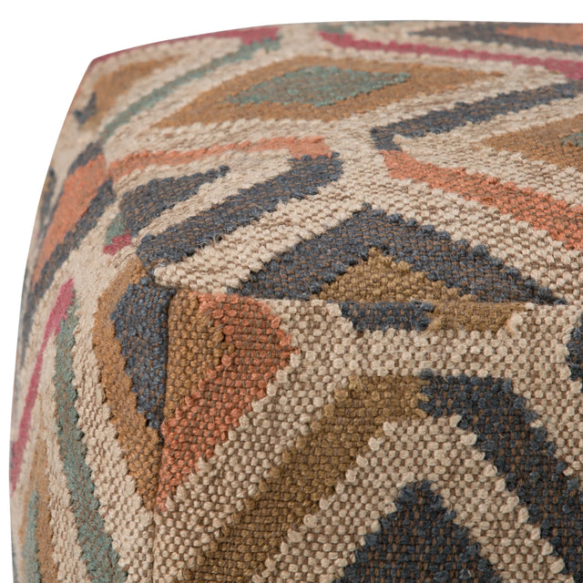 Handcrafted Multi-Color Kilim Pattern Square Pouf - Omega Lifestyles