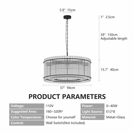 Modern Gold 37-Inch 2-Tier Adjustable Height Chandelier - Omega Lifestyles