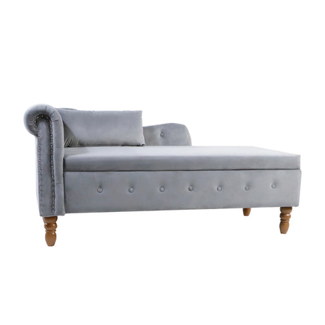 Classic Velvet Storage Chaise Lounge With Pillow - Omega Lifestyles