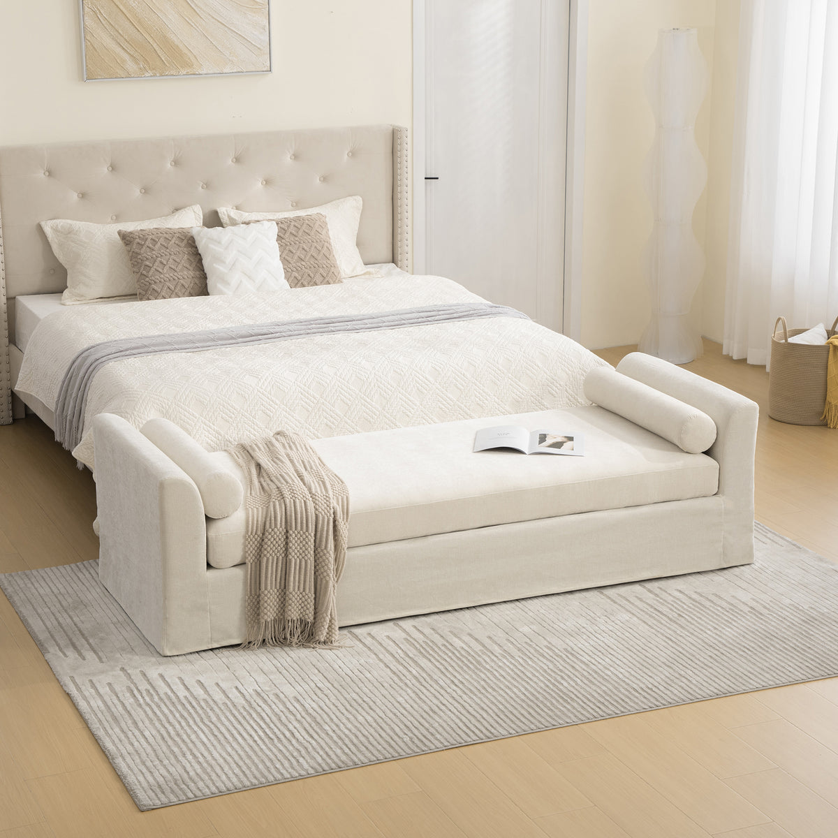 Chenille Upholstered Modern Black Leg Chaise Lounge