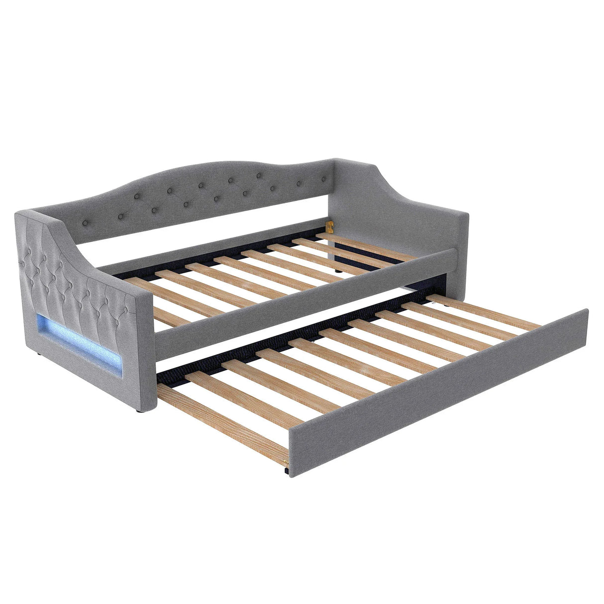 Twin XL Linen Upholstered Daybed With LED Lighting And Trundle - Omega Lifestyles