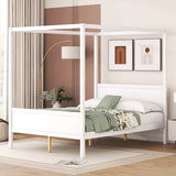Queen Solid Wood Modern Canopy Platform Bed Frame