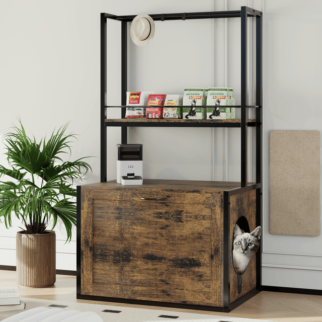Modern Rustic Brown Hidden Cat Litter Box Enclosure Furniture - Omega Lifestyles