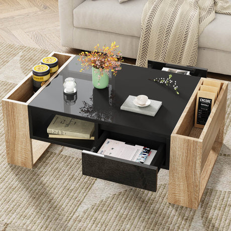 High Glossy Two Drawer Wood Grain Coffee Table - Sleep Galleria