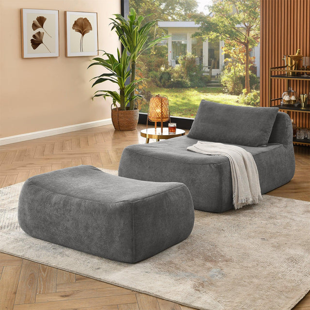 Chenille Medium-Soft Bean Bag Chair With Ottoman - Omega Lifestyles