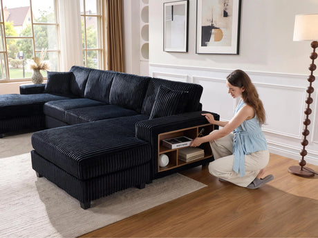 Convertible U-Shaped Corduroy Fabric 4-Seat Sofa - Omega Lifestyles