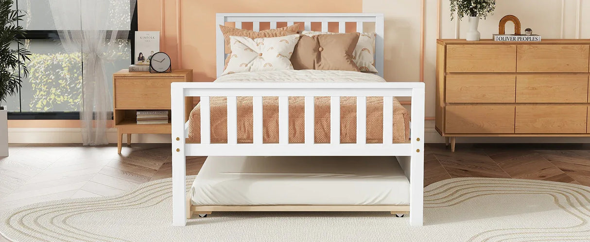 Twin Platform Bed Frame With Pull-Out Trundle - Omega Lifestyles