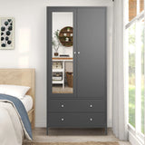 Retro Steel Armoire Wardrobe Closet With Mirror And Drawers - Omega Lifestyles