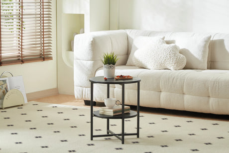 Small Round 2-Tier MDF Iron Farmhouse End Table - Omega Lifestyles