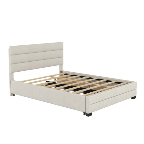 Queen Upholstered Platform Bed With Twin Trundle And Storage Drawers - Omega Lifestyles