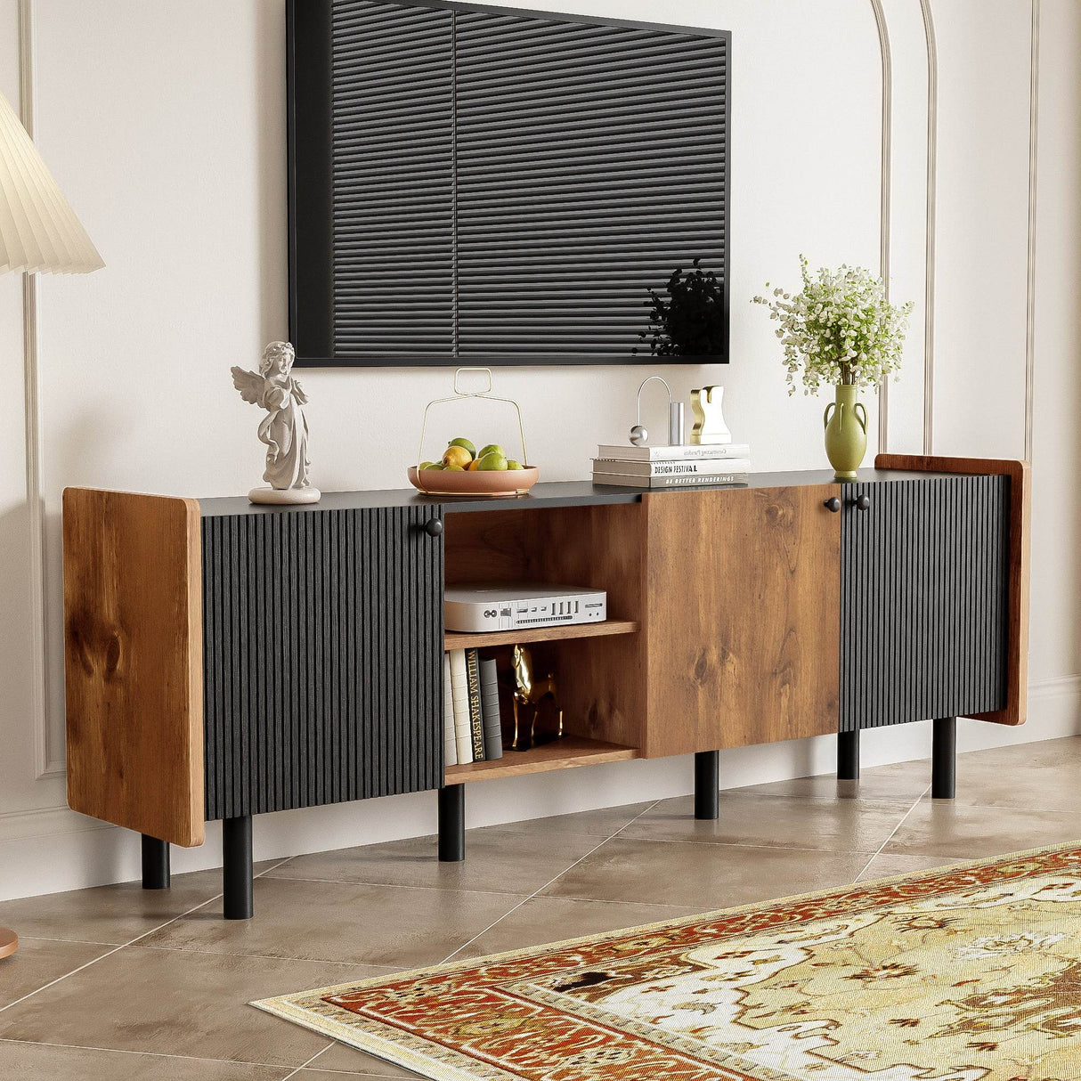 Mid Century Modern TV Stand With Storage Cabinets - Sleep Galleria