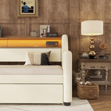 Twin Leather Upholstered Daybed With Trundle Charging Station - Omega Lifestyles