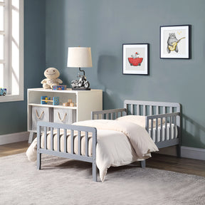Solid Wood Light Gray Toddler Bed With Safety Rails - Omega Lifestyles