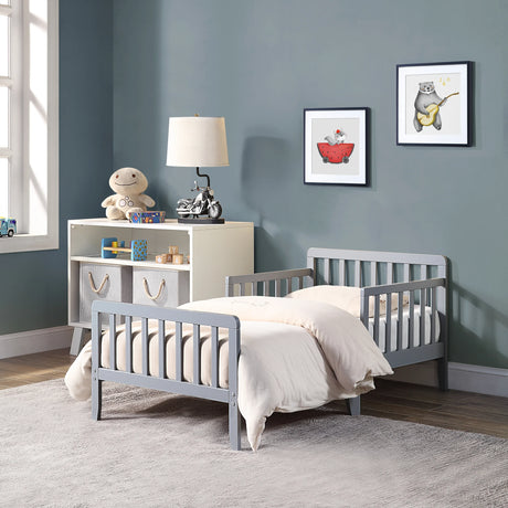 Solid Wood Light Gray Toddler Bed With Safety Rails - Omega Lifestyles