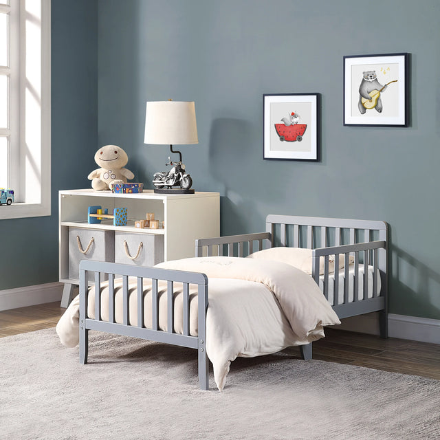 Solid Wood Light Gray Toddler Bed With Safety Rails - Omega Lifestyles