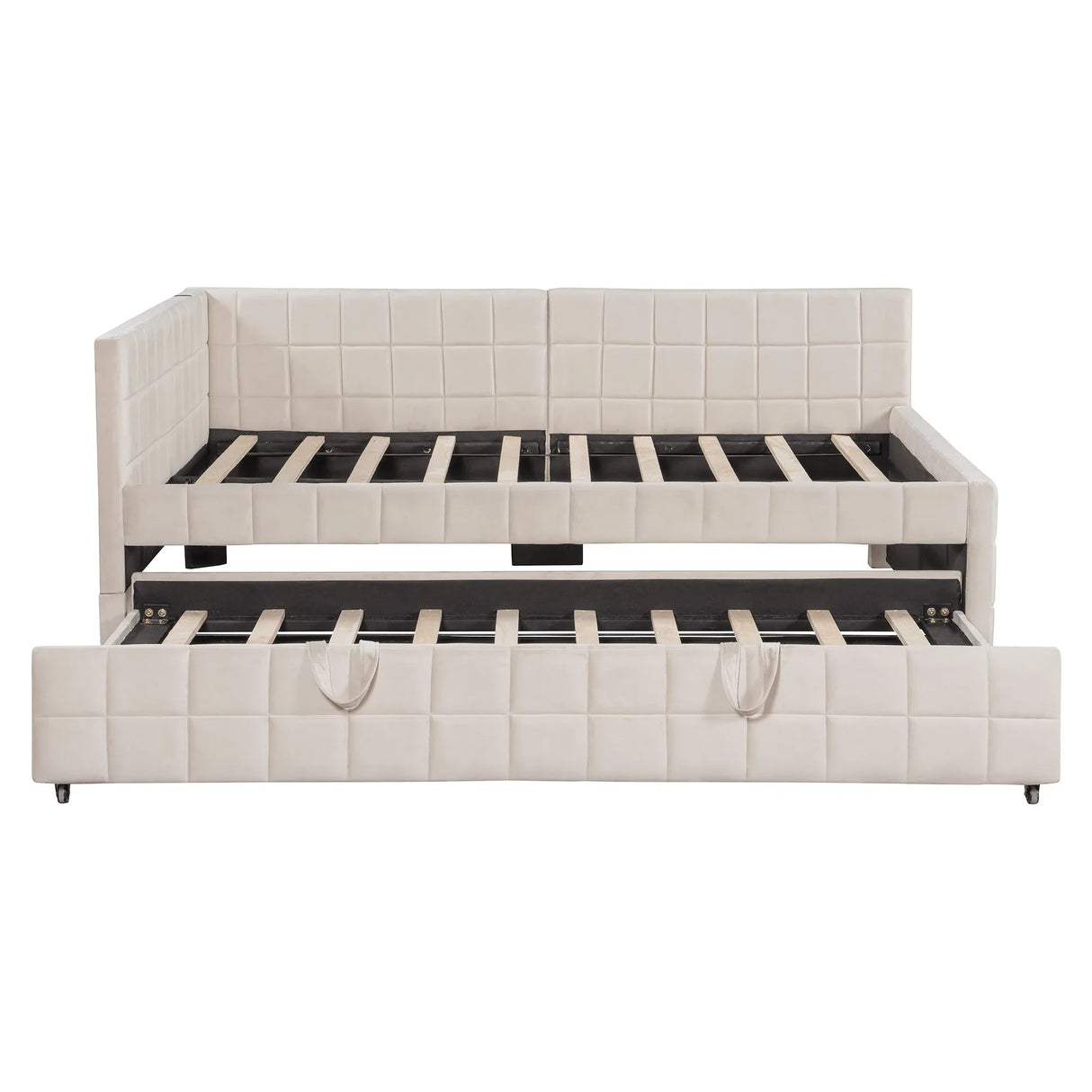 Full Upholstered L-Shaped Daybed With Twin Trundle and USB Ports - Omega Lifestyles