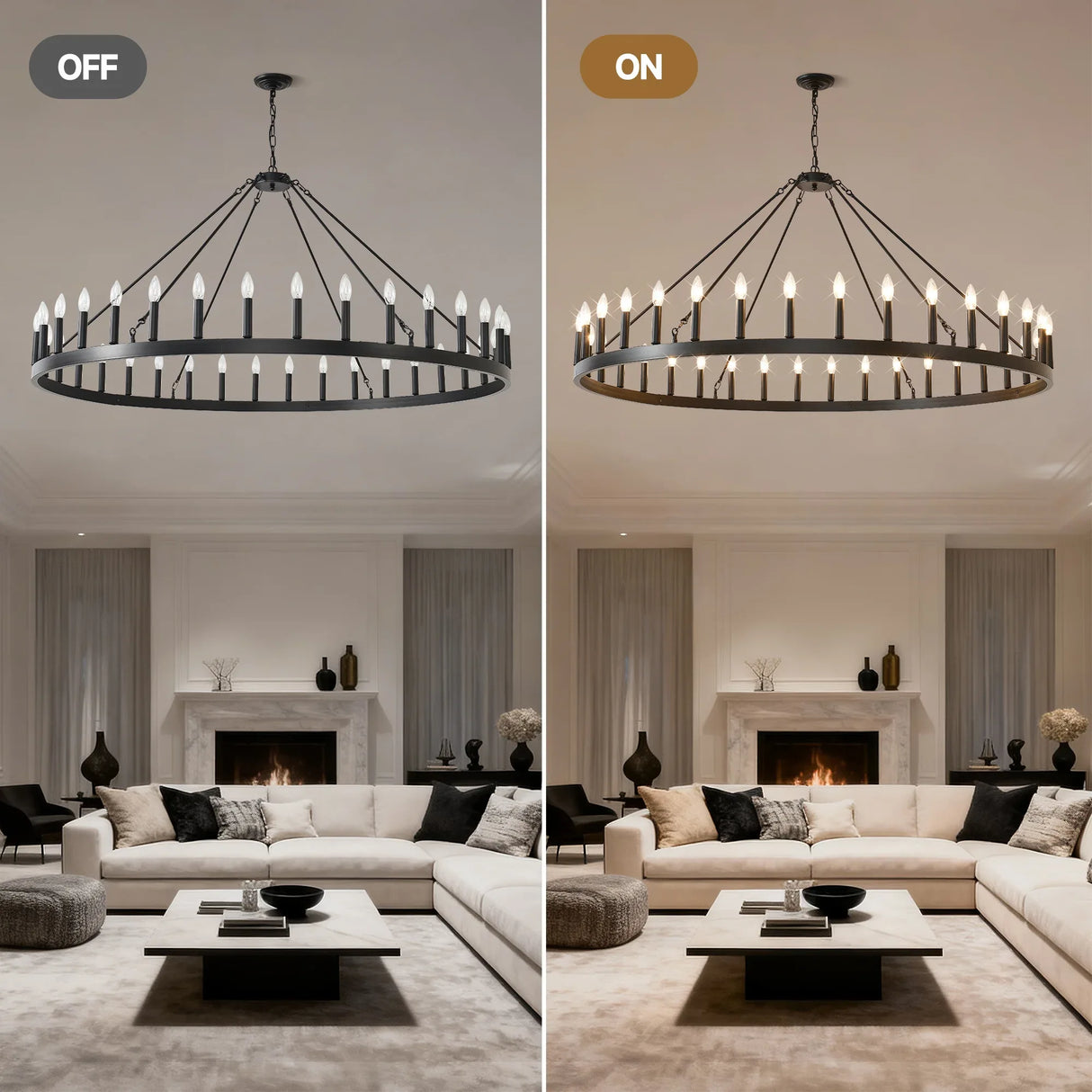 Matte Black Farmhouse 36-Light Wagon Wheel Chandelier - Omega Lifestyles