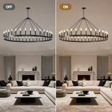 Matte Black Farmhouse 36-Light Wagon Wheel Chandelier - Omega Lifestyles