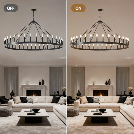 Matte Black Farmhouse 36-Light Wagon Wheel Chandelier - Omega Lifestyles