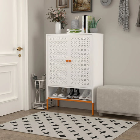 Modern White Metal Adjustable Shelf Shoe Cabinet - Omega Lifestyles