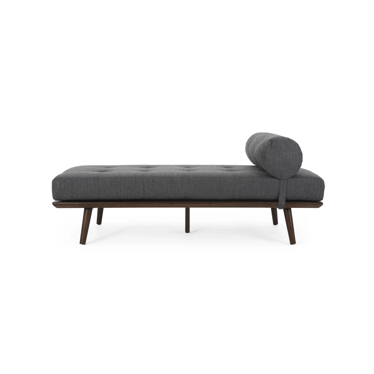Mid-Century Button-Tufted Charcoal Fabric Chaise Lounge - Omega Lifestyles