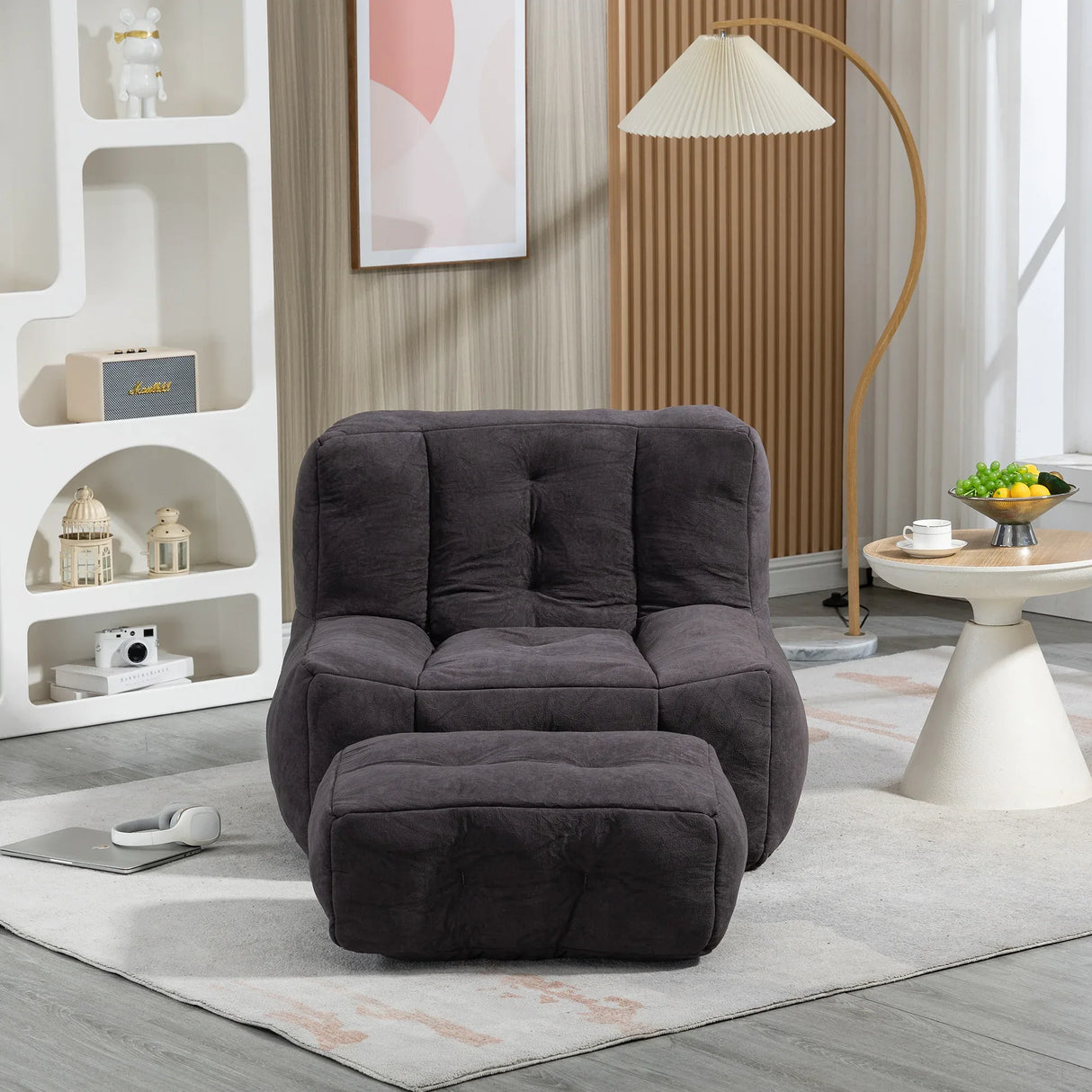 Velvet Memory Foam Bean Bag Chair With Ottoman - Omega Lifestyles
