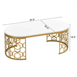 Modern Oval White MDF Gold Metal Coffee Table - Sleep Galleria