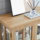 Antique Oak LED Glass Display Cabinet With Adjustable Shelves - Omega Lifestyles