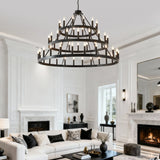 Farmhouse 54-Light Matte Black Wagon Wheel Chandelier - Omega Lifestyles