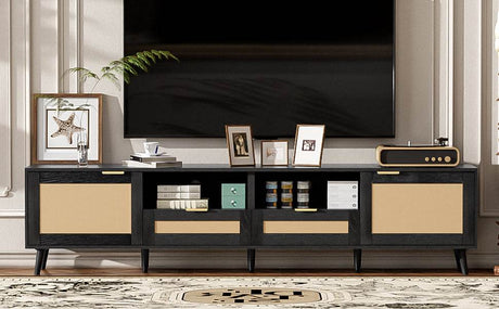 Modern Rattan TV Stand With Storage Cabinet - Sleep Galleria