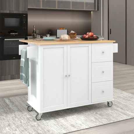 Rolling Mobile Kitchen Island With Solid Wood Top And Storage Cabinet - Omega Lifestyles