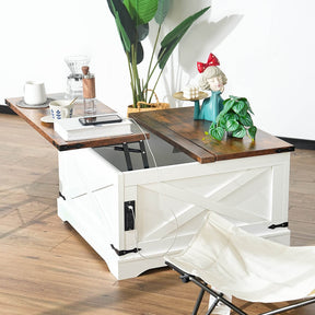 Lift-Top Rustic Coffee Table With Storage And Charging Station - Omega Lifestyles