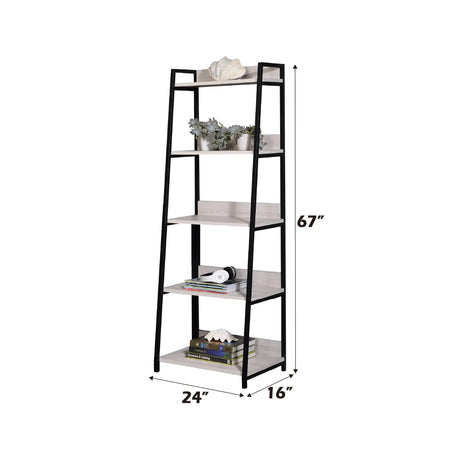 Leaning Ladder 5-Shelf Metal And Wood Bookshelf - Omega Lifestyles