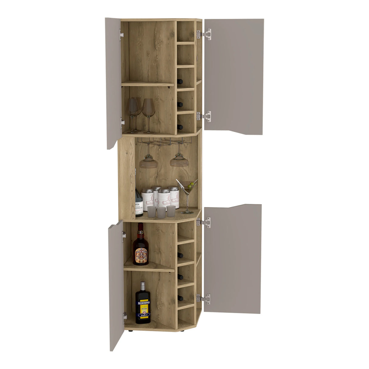 Modern Corner Bar Cabinet With Ten Built-In Wine Rack - Omega Lifestyles