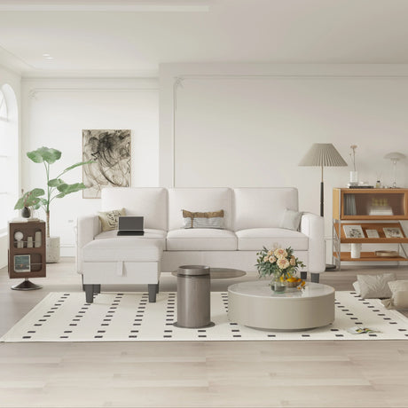 Beige Reversible Modular Sectional Sofa With Storage Ottoman - Omega Lifestyles