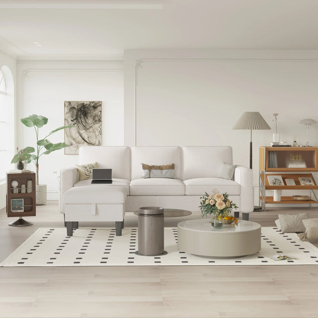 Beige Reversible Modular Sectional Sofa With Storage Ottoman - Omega Lifestyles