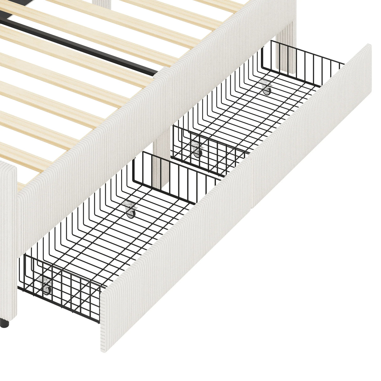 Twin L-Shaped Corduroy Upholstered Daybed With Storage Drawers - Omega Lifestyles