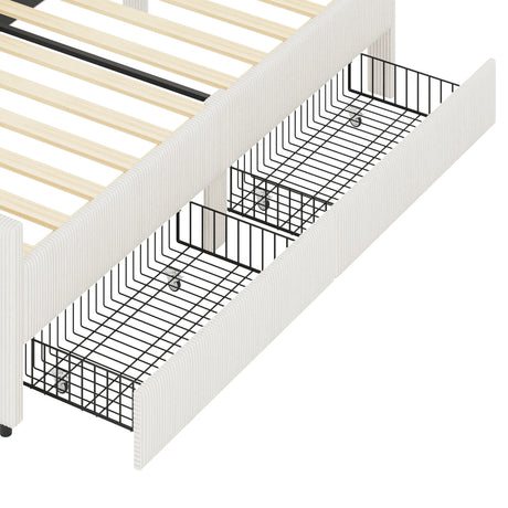 Twin L-Shaped Corduroy Upholstered Daybed With Storage Drawers - Omega Lifestyles