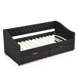Twin Upholstered Tufted Linen Daybed With Drawers - Omega Lifestyles