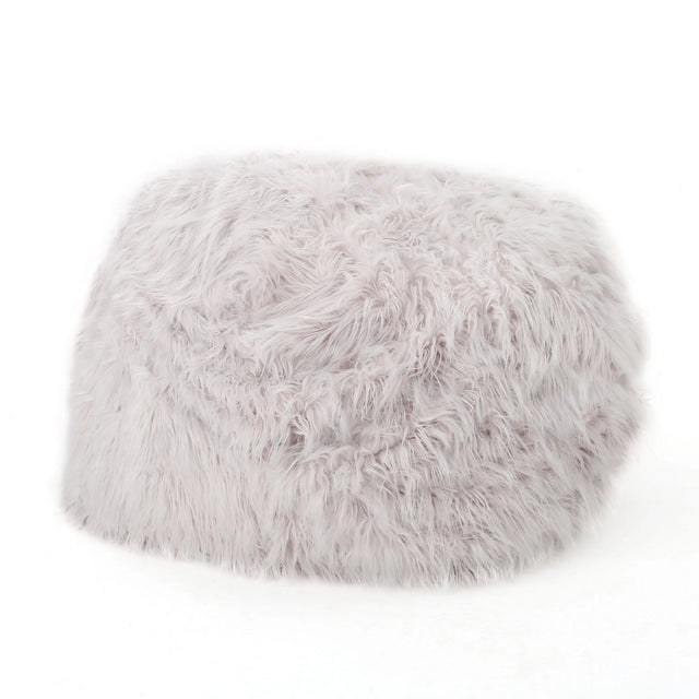 Rounded Lavender Faux Fur Foam Filled Bean Bag Chair - Omega Lifestyles