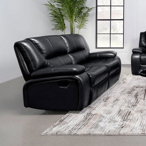 Black Upholstered Manual Reclining Loveseat With Pillow Arms - Omega Lifestyles