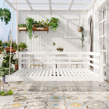 Twin Size Acacia Wood Outdoor Swing Bed With Hemp Ropes