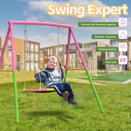 Flying Saucer Steel A-Frame Outdoor Swing Set - Omega Lifestyles