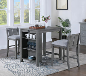 Graham 3-Piece Gray Wood Fabric Dining Table Set - Omega Lifestyles