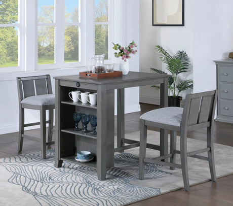 Graham 3-Piece Gray Wood Fabric Dining Table Set - Omega Lifestyles