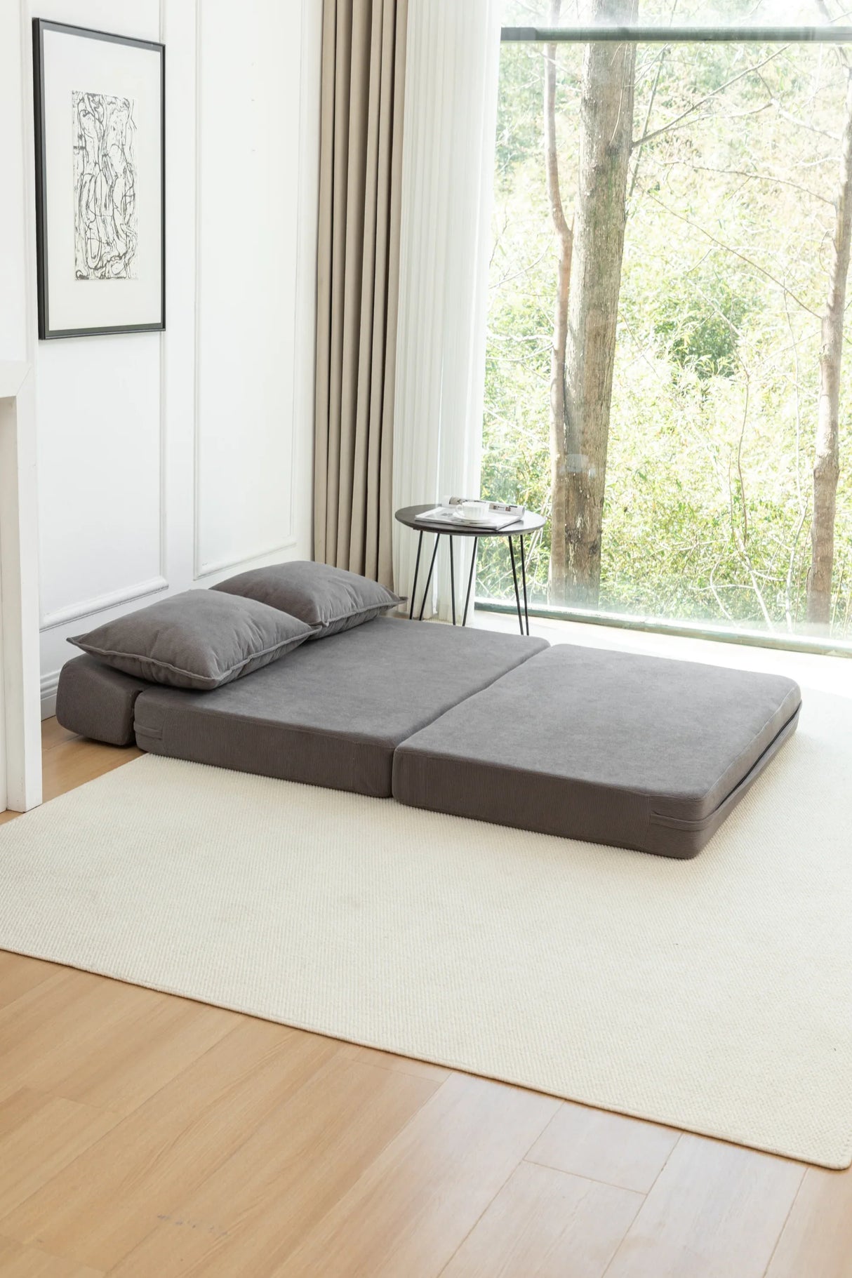 Foldable Corduroy 2-Seat Sofa Bed With Lumbar Pillow - Omega Lifestyles