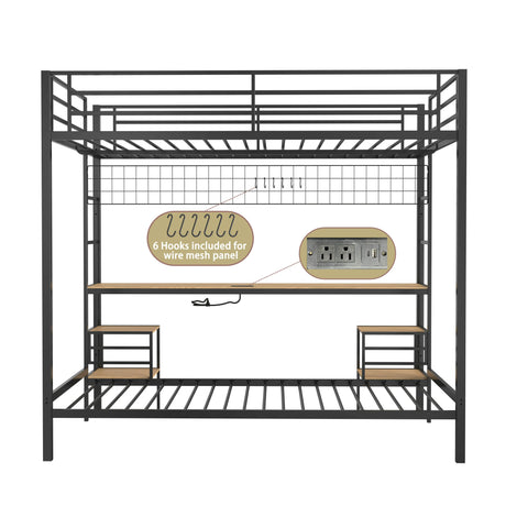 Full Over Twin Metal Bunk Bed With Desk Charging Station - Omega Lifestyles