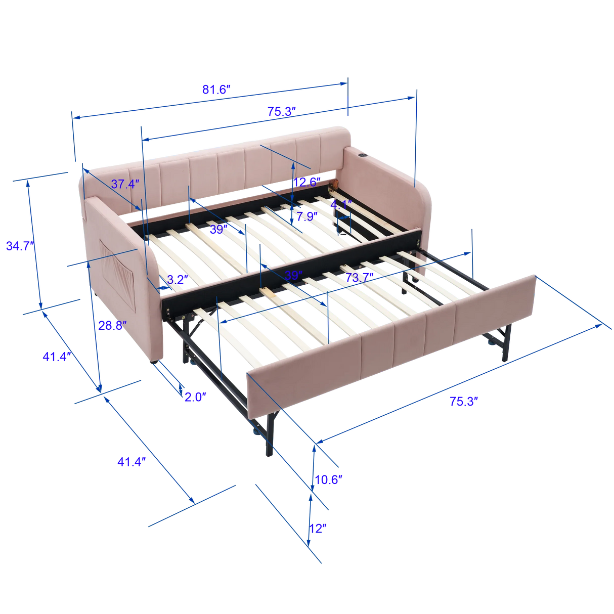 Twin Velvet Upholstered Daybed Frame With Trundle - Omega Lifestyles