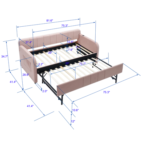 Twin Velvet Upholstered Daybed Frame With Trundle - Omega Lifestyles