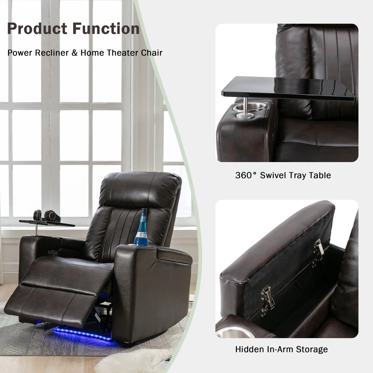 Electric Power Recliner Chair With Storage Cupholders Tray - Omega Lifestyles